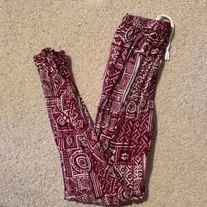 Womens Maroon Patterned Drawstring Lounge Pants